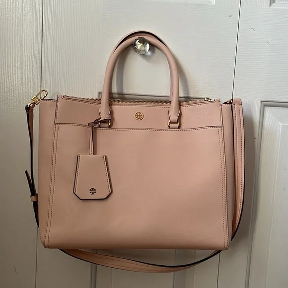 NWOT Tory Burch Saffiano Leather Pink Robinson double zip tote bag - Picture 13 of 16